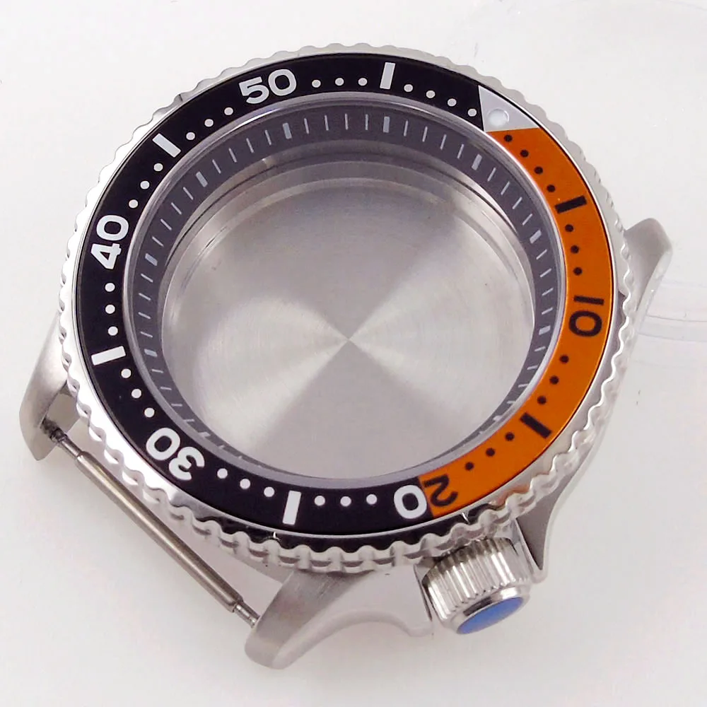 

New fit NH35A NH36A Brushed 45mm Watch Case Chapter Ring Mineral Glass Unidrectional Bezel Ring Solid Back Alloy Insert