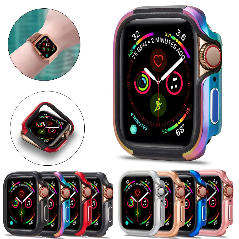 Бампер часы Чехол Крышка для Apple Watch чехол 5 4 3 2 44 мм, 42 мм, 38 мм, версия из мягкого ТПУ+ сплав решетка радиатора протектор для наручных часов iWatch, 5, 4, 3, длина-44 мм, 40 мм