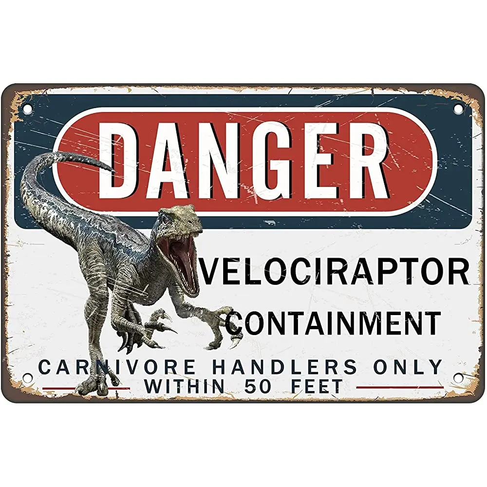 

AntSwegg Tin Sign Danger Velociraptor Containment Metal Sign 12x8 Inch