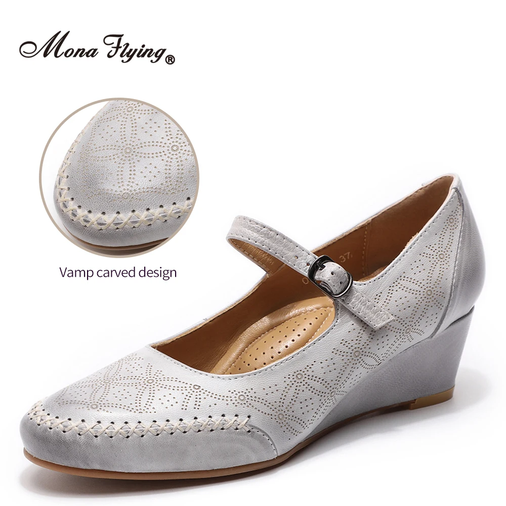Мона Летающий женская обувь из натуральной кожи в стиле Мэри Джейн туфли на