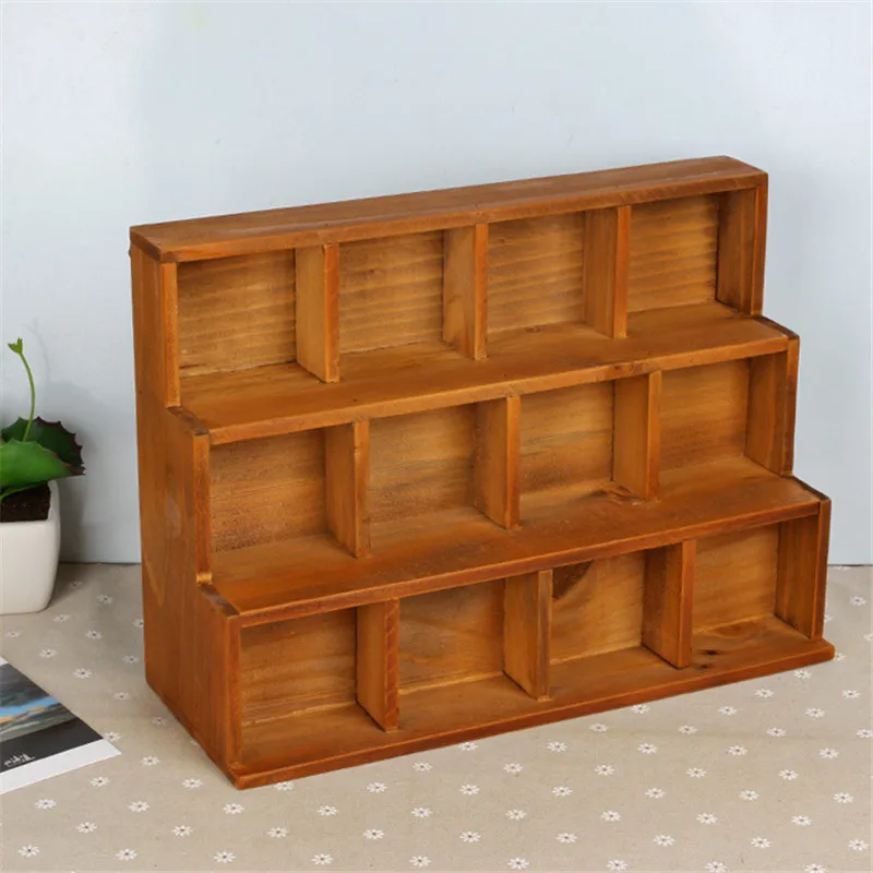 

Vintage Retro Storage Cabinet Ladder Display Shelf 12 section Divided 3 Layers Drawer Storage Drawer Box Hot Sales