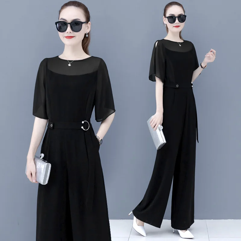 

Chiffon casual wide-legged jumpsuits suit new tall waist Korean fashion jumpsuit 2020 summer romper women outfit leisure