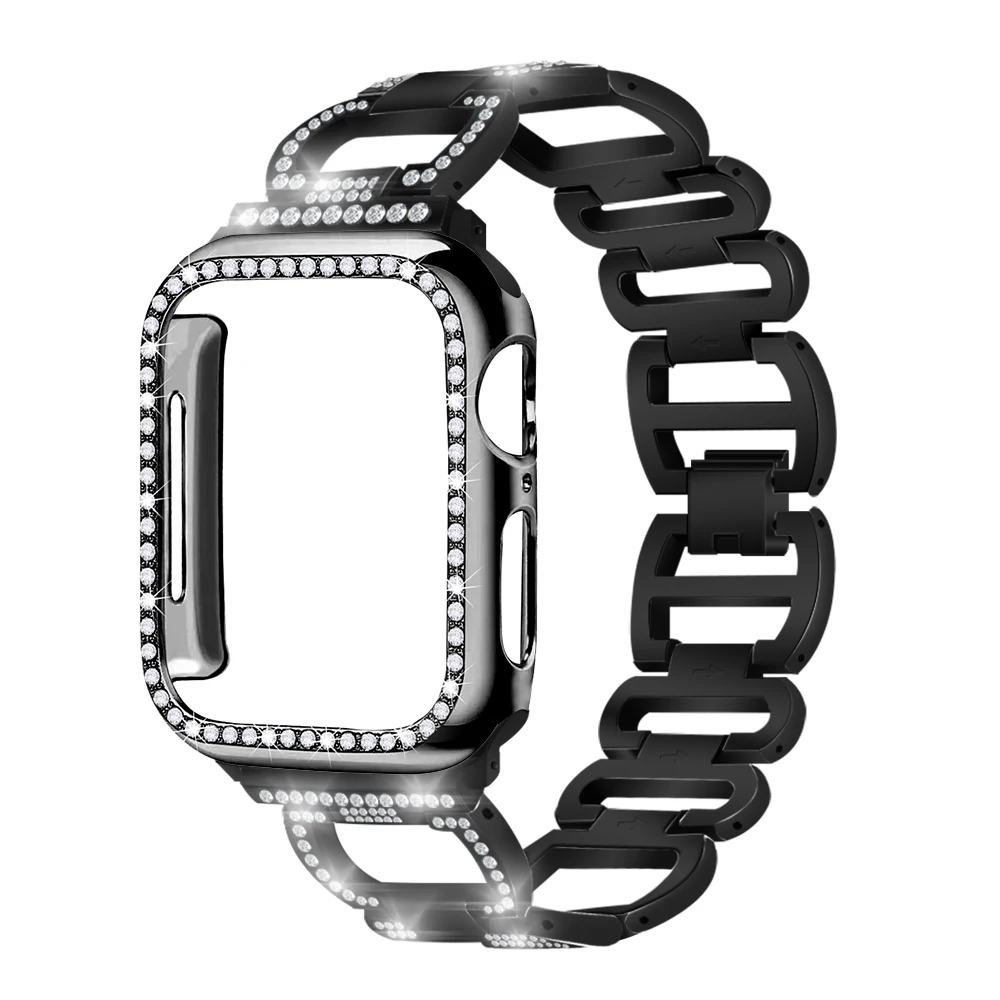Металлический ремешок для Apple Watch+ чехол серии 5 ремешок 40 мм 44 мм бриллиантовое кольцо 38 мм 42 мм браслет из нержавеющей стали iwatch 4/3/2/1
