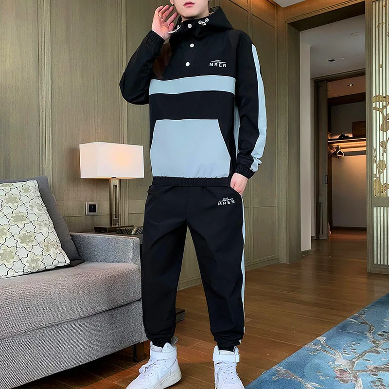 

2021 осень-зима, новые мужские спортивные костюмы и костюмы для отдыха, модная одежда с капюшоном, толстовка, мужская одежда из двух предметов