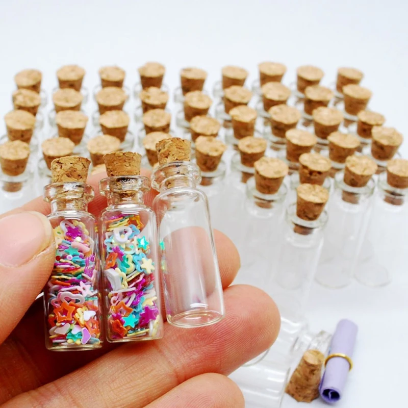 Hot 10pcs Mini Cheap Clear Glass 1ml Cork Stopper Bottle Mason Decoration Containers Bottles Wishing Candy Ornaments Jars