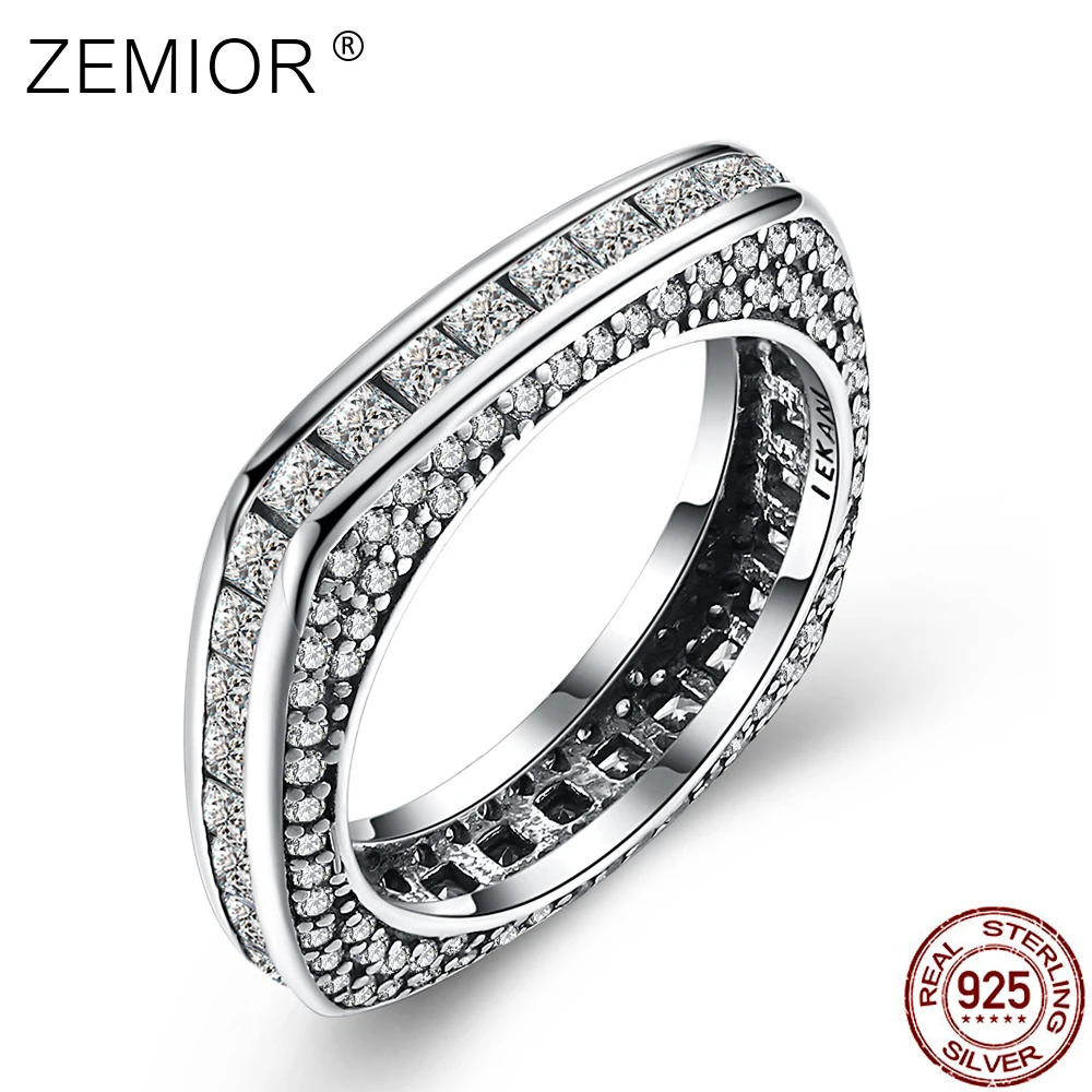 

ZEMIOR 925 Sterling Silver Square Rings For Men Clear Zircon Stone Vintage Style Ring Women Christmas Gift Minimalist Jewelry