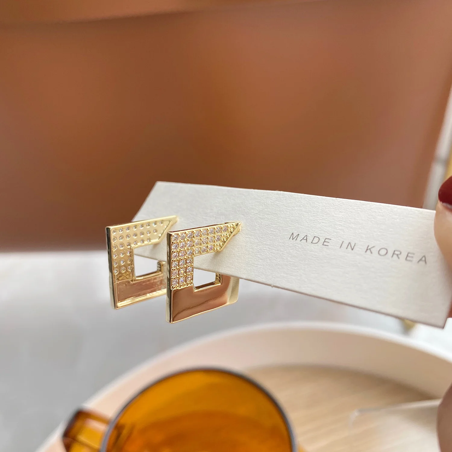 

2021 New Arrive Luxury 14K Real Gold Simple Geometric Stud Earrings for Women Cubic Zircon ZC Earrings