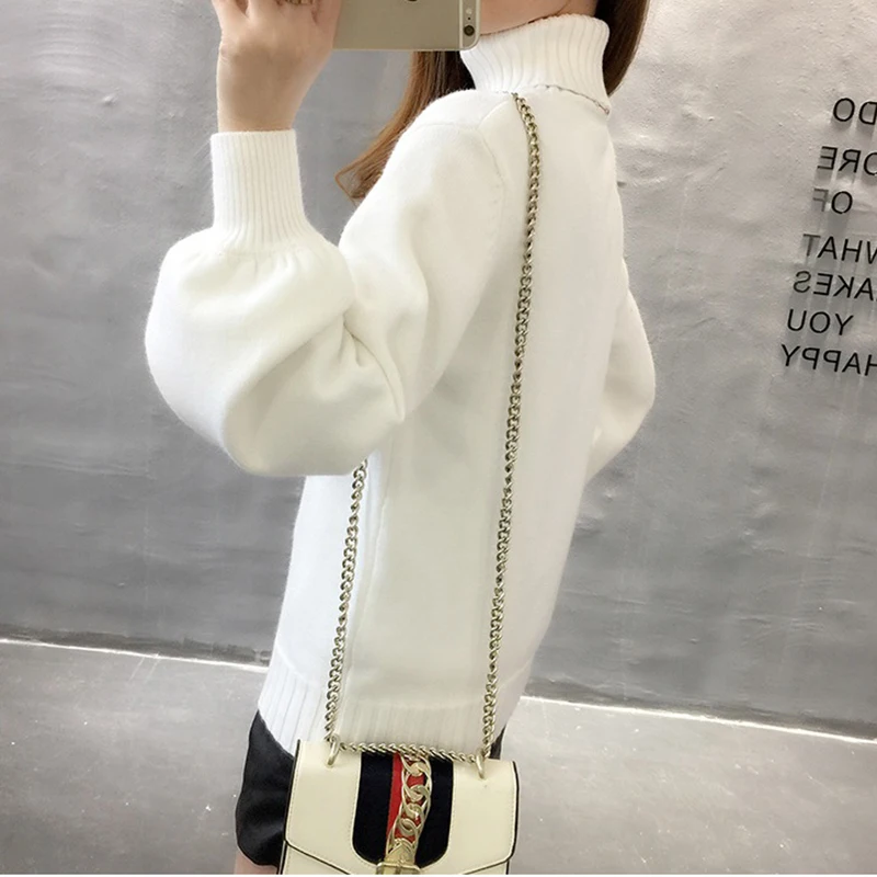 Женский вязаный свитер с высоким воротником розовая теплая рубашка в Корейском