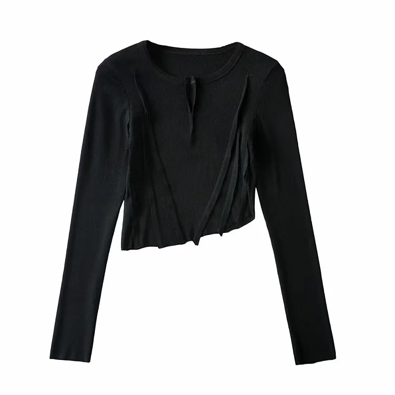 

kywommnz Women Irregular T-shirt High-waisted Navel Sexy T Shirt 2021 Early Spring New Long Sleeve Top TShirt E1745