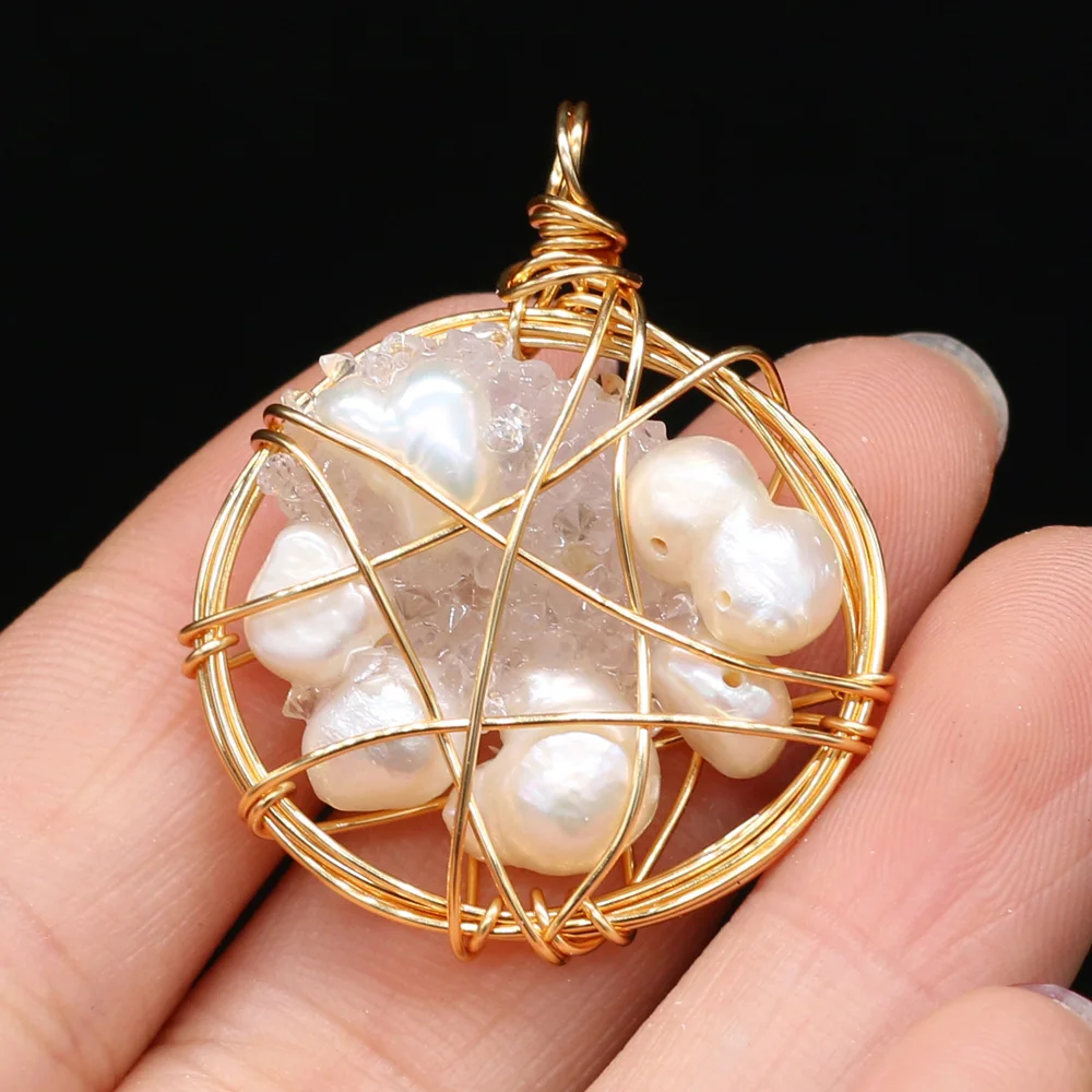 Модная подвеска из натурального жемчуга Очаровательная круглая золотого цвета