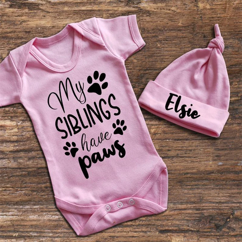 YSCULBUTOL My siblings have paws pink baby grow bodysuit and hat set Baby's with dog girl clothes boy shower gifts | Детская одежда
