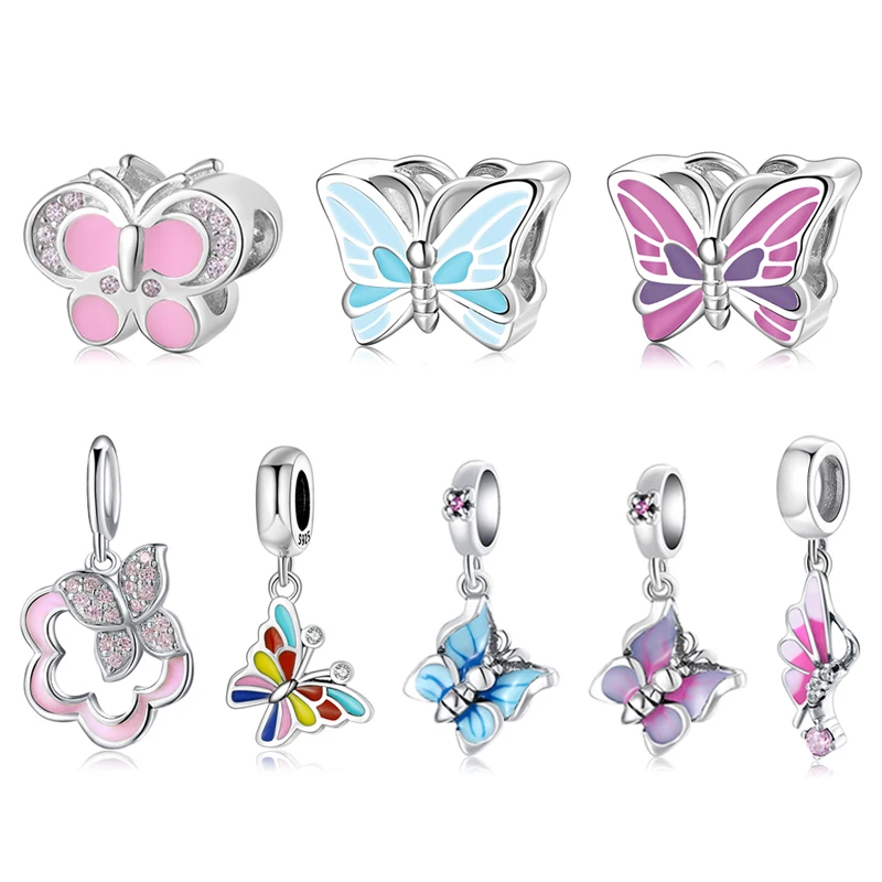 Модные 925 стерлингового серебра Красочные Подвеска с эмалированной бабочкой