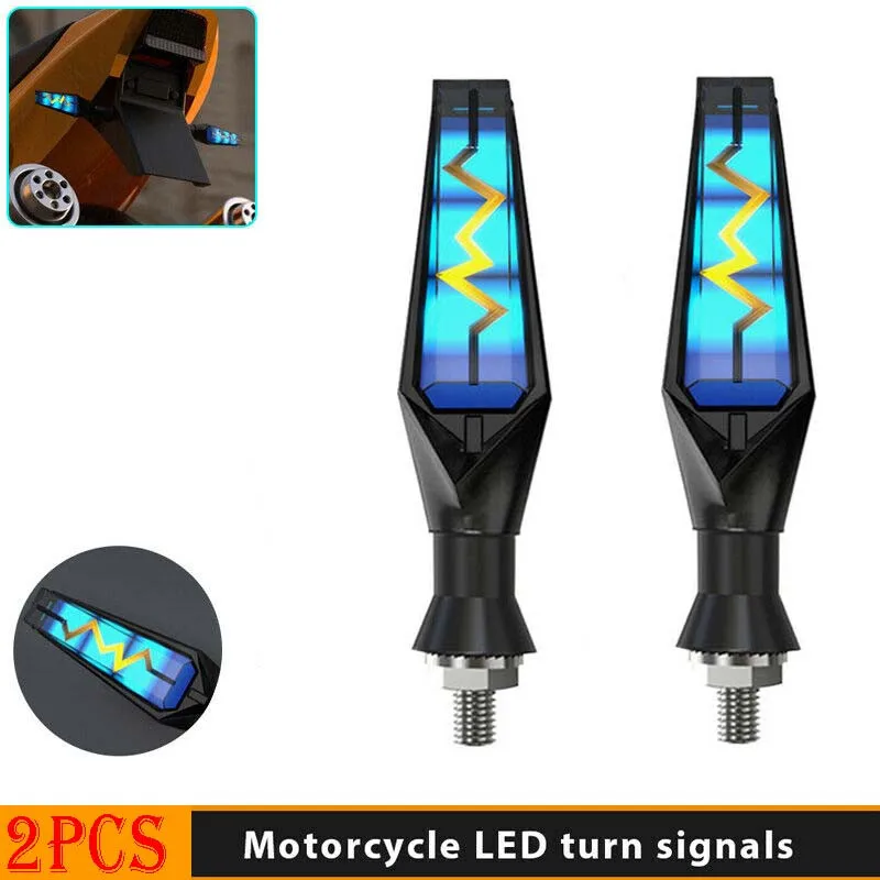 

12V Motorcycle 2Pcs Turn Signal Amber Blue Flowing Indicator LED Light