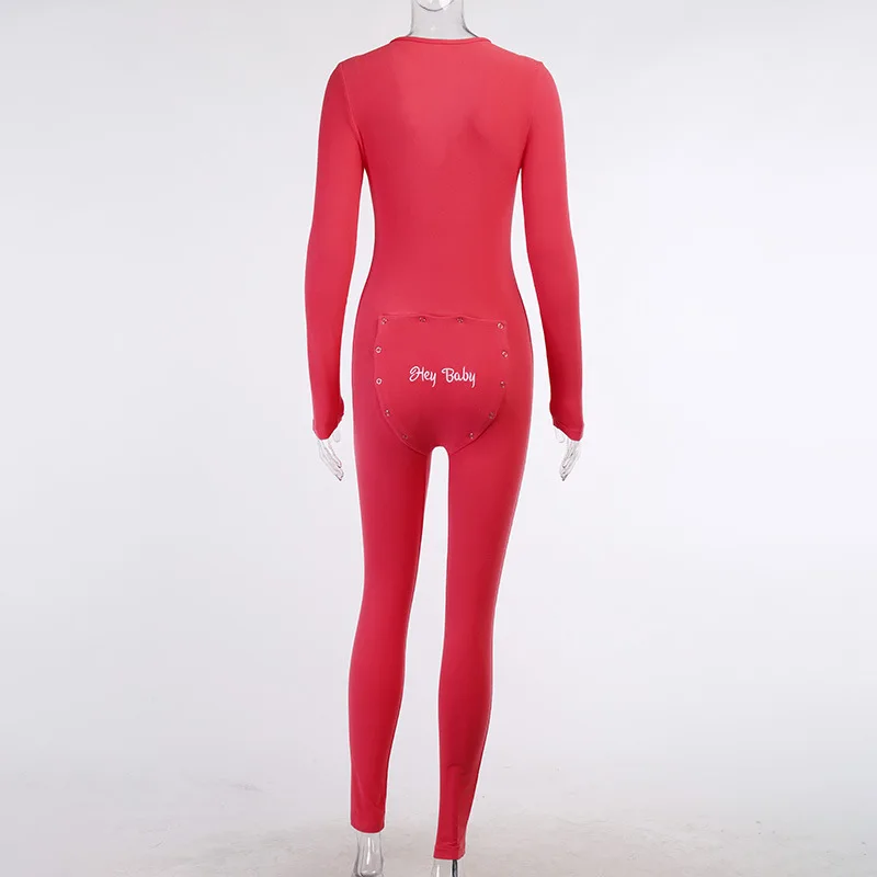 

2021 Spring Solid Long Sleeve V-Neck Buttons Embroidery Bodycon Jumpsuit Autumn Winter Women Fashion Streetwear Outfits Romper