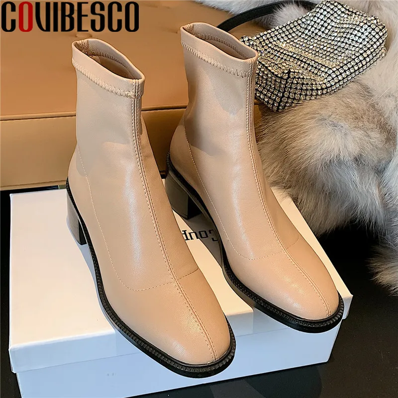 

COVIBESCO Fashion Newest Autumn And Winter Shoes For Women Round Toe High Heels Ankle Boots 2021 Working Office Lady Shoes Woman