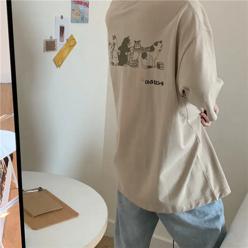 Футболка с короткими рукавами и принтом японского кота женская летняя новый