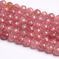natural strawberry quartz beads faceted pink crystal stone loose beads for jewelry making diy bracelets accessories 6 8 10mm 15