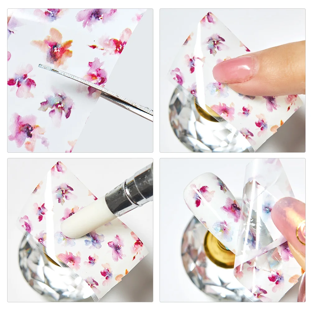 

MEET ACROSS Nail Foils Transfer Gel Polish Set Manicure Mix Flowers Nail Art Starry Sky Paper UV Gel Polish Manicure Designs