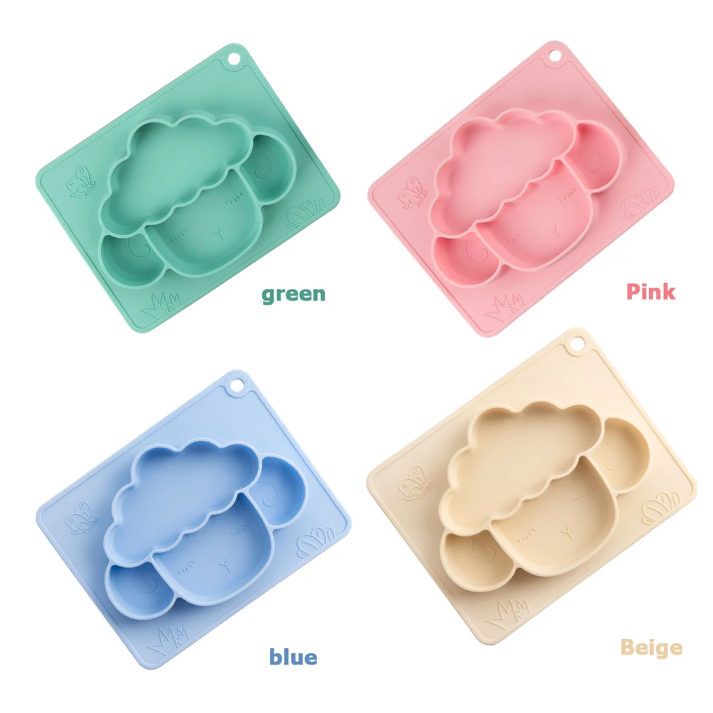 

Eating Dinnerware Anti-Hot Training Non-slip Dinner Plate Cute Sheep Silicone Food Plate Compartment Tray Kid Baby Tableware