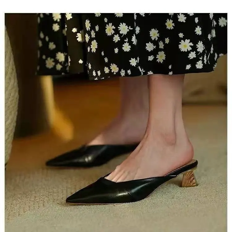 

Ins new mid thick heel fashion sandals, women's summer wear pointed shoes