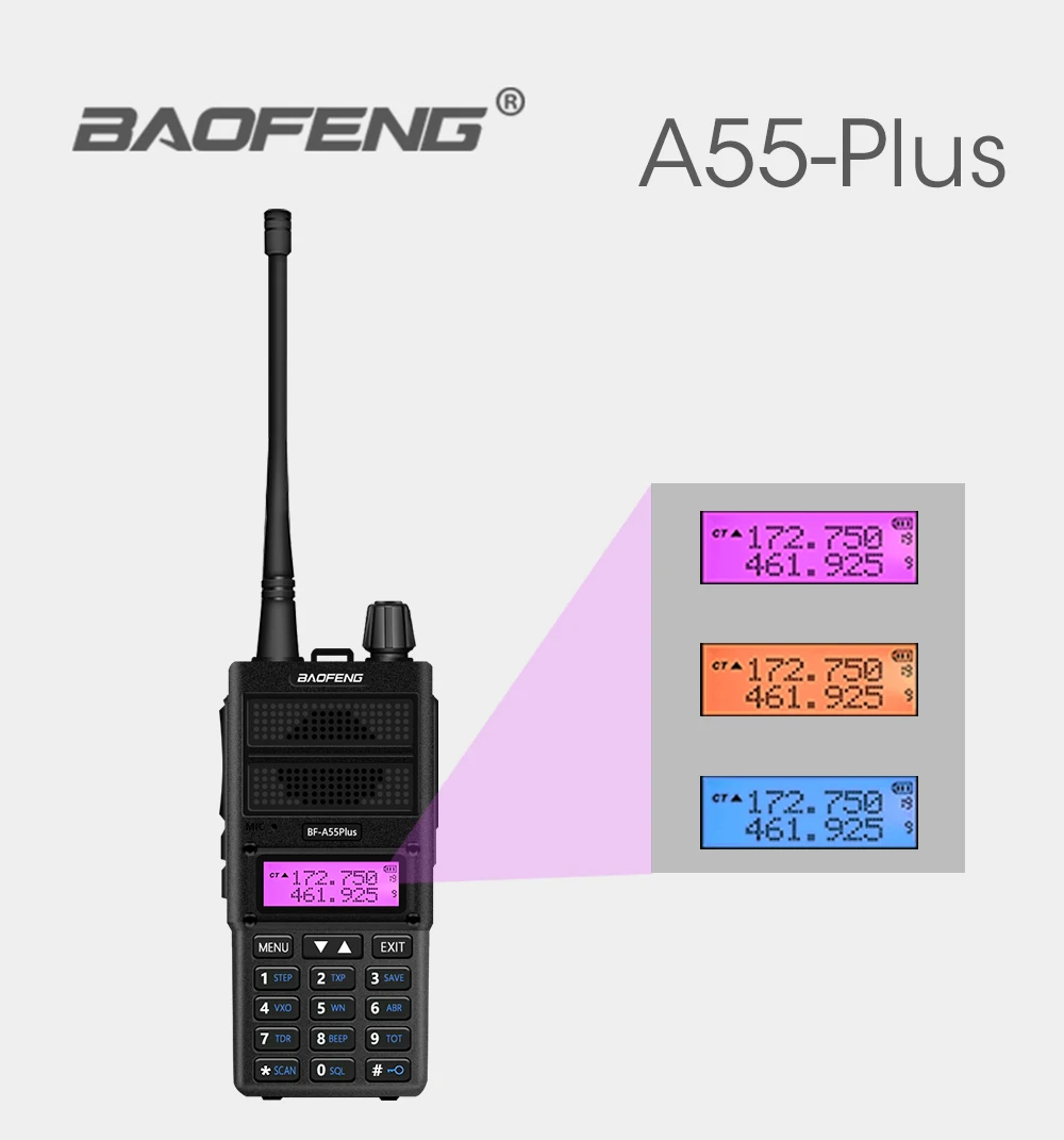 Baofeng BF-A55 Plus Walkie Talkie двухдиапазонный VHF/UHF 136-174/400-520 МГц 8 Вт мощность передачи 128CH Охота CB Ham радио сканер
