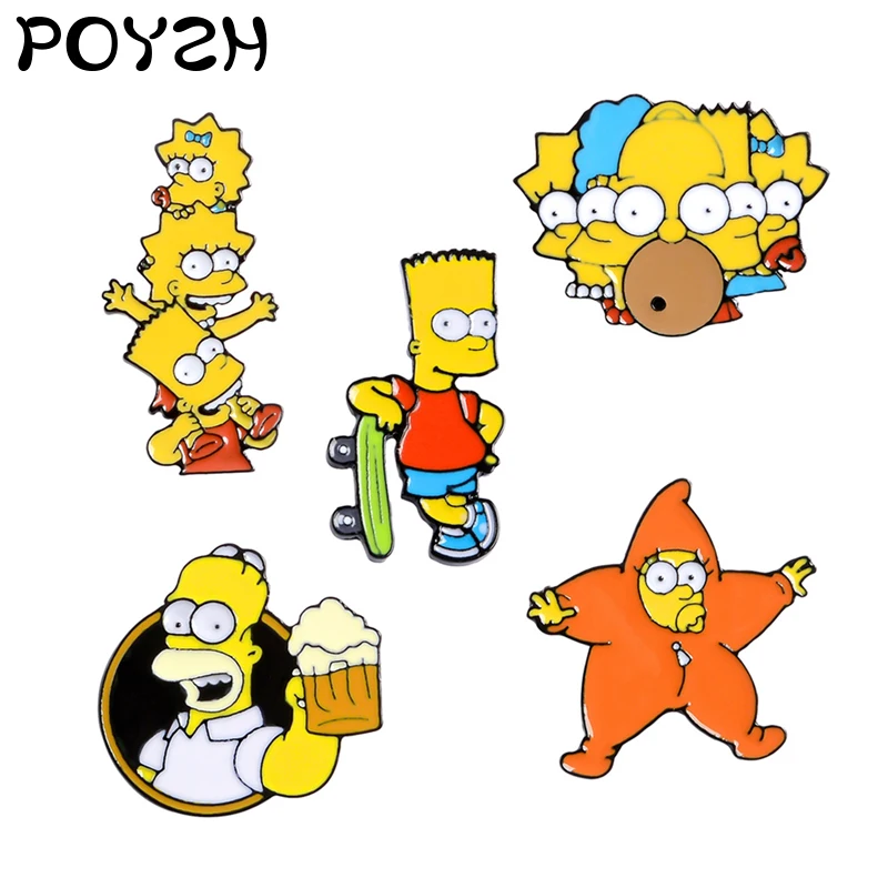 Забавная эмалированная брошь в форме звезды для всей семьи Simpson спальный мешок