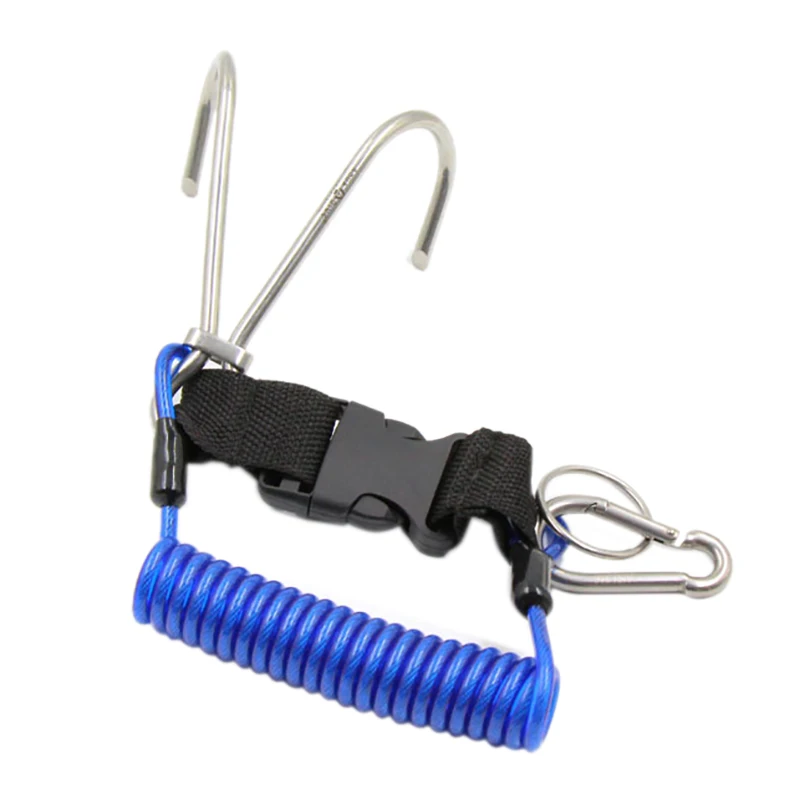 

Scuba Reef Hook Double Diving Reef Hook with Spiral Coil Lanyard Diving Safe Accessories