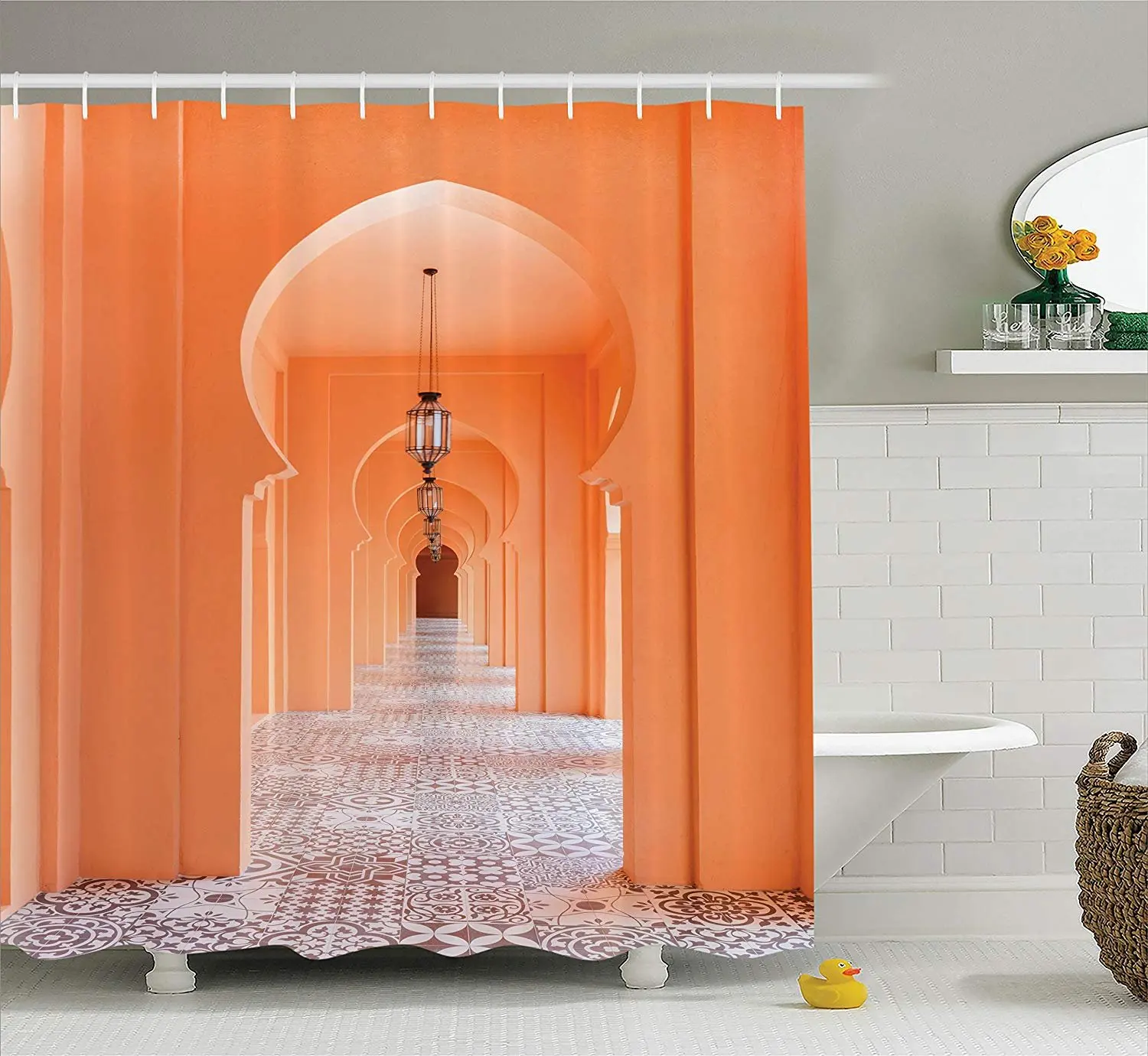 Арабская душевая штора от Ambesonne Марокканская дорожка с азиатскими мотивами и