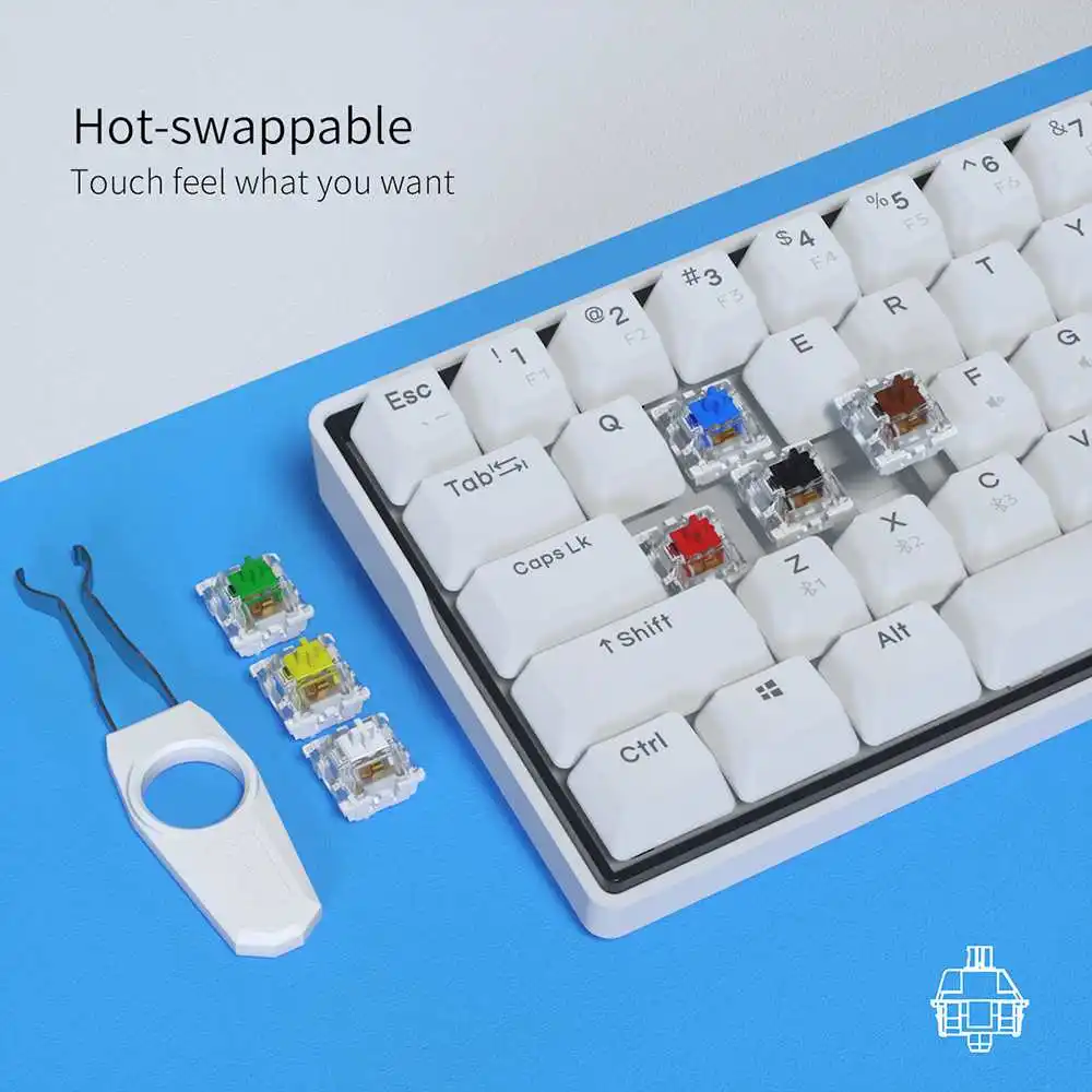

SnowFox 61 Key Mechanical Keyboard Switch 60% NKRO bluetooth PBT Keycaps Wireless Gaming Keyboard PC TABLET vs DK61
