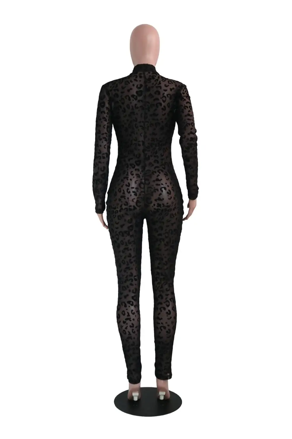 

Sexy Leopard Velvet Jumpsuit Women Elegant Long Sleeve Sheer Mesh Rompers Women Jumpsuit Night Clubwear See Through Overalls