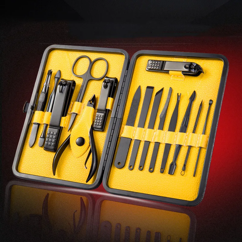 15 в 1 маникюрный набор из нержавеющей стали, профессиональный педикюрный набор, кусачки для ногтей, Ножницы-щипцы для кутикулы, инструменты для дизайна ногтей - Цвет: Цвет: желтый