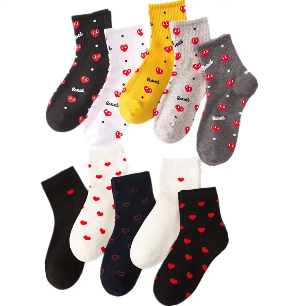 Женские носки Осень зима теплые короткие вышивка в виде сердца harajuku женские