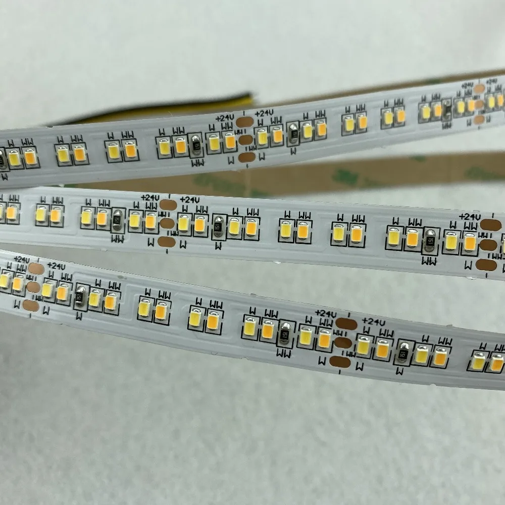 2216 SMD 240 светодиодов/м 12 В/24 В светодиодный двойной цвет CCT Регулируемая Гибкая полоса; 5 м длиной; 120 Вт; белая печатная плата; не водонепроницаемый; IP33