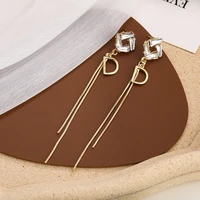 fashion long d letters drop earrings for women party jewelry gift silver color rectangle rhinestone luxury geometric trendy gold
