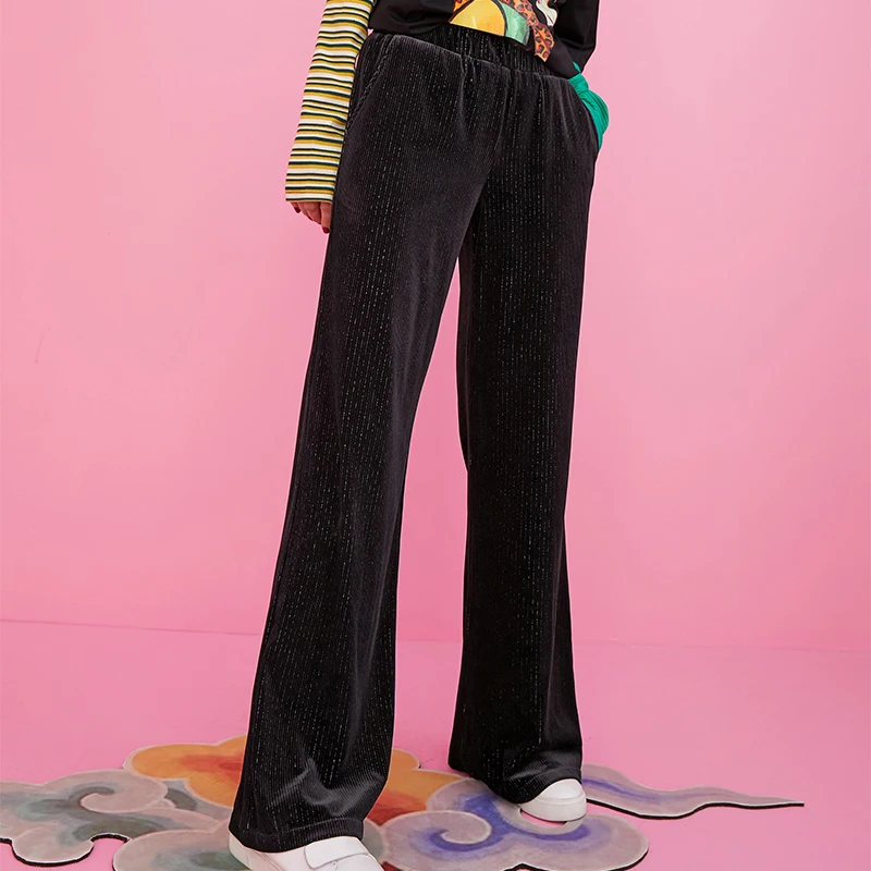 ELFSACK черные однотонные Свободные повседневные бархатные штаны женская одежда