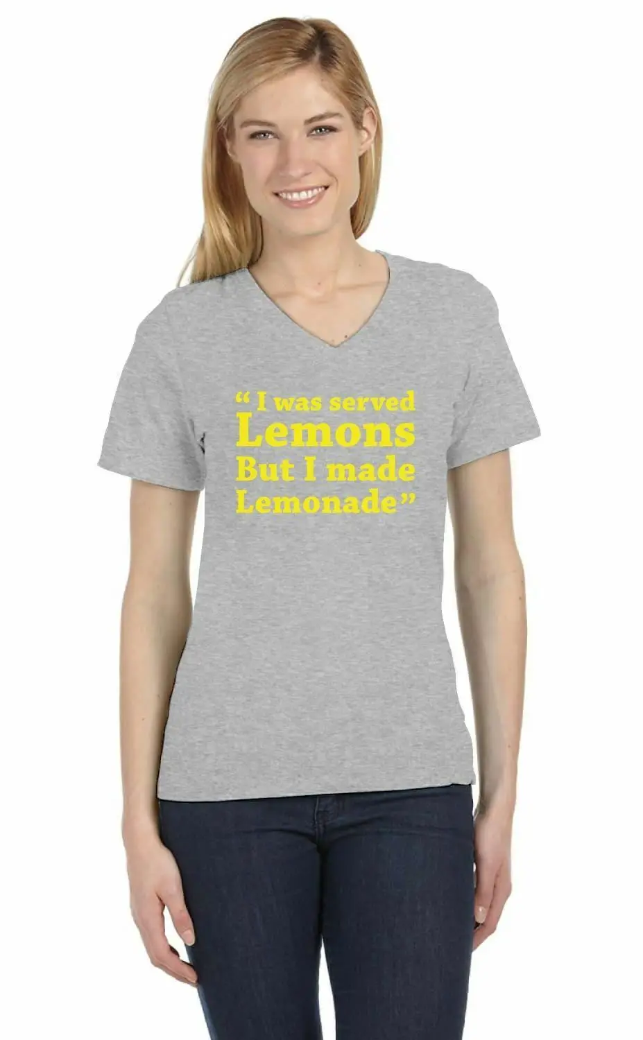 Футболка женская с V образным вырезом и рукавом лимон|Футболки| |