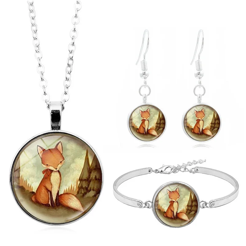 Винтажный Лисий акварельный художественный стеклянный кабошон Модный комплект