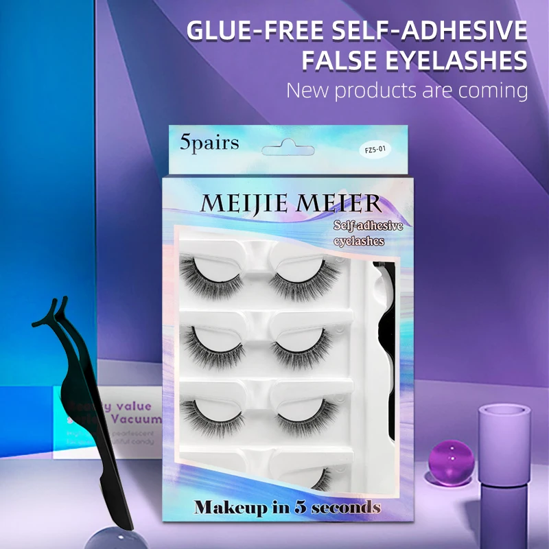 5 Pairs-Reusable Self-adhesive False Eyelashes with Tweezer Natural Waterproof Adhesive Tape Eye Lashes to Wear No Glue Needed | Красота и