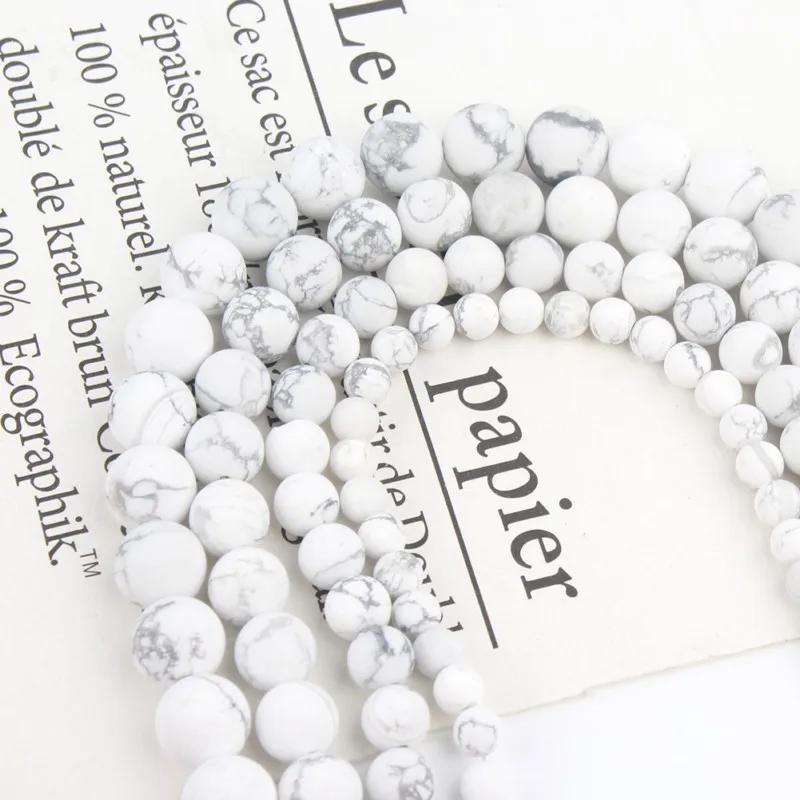 

4/6/8/10mm Second Generation Matte White Turquoises Howlite Beads for Jewelry Bracelet Making Round Loose Beads Strand 15inche
