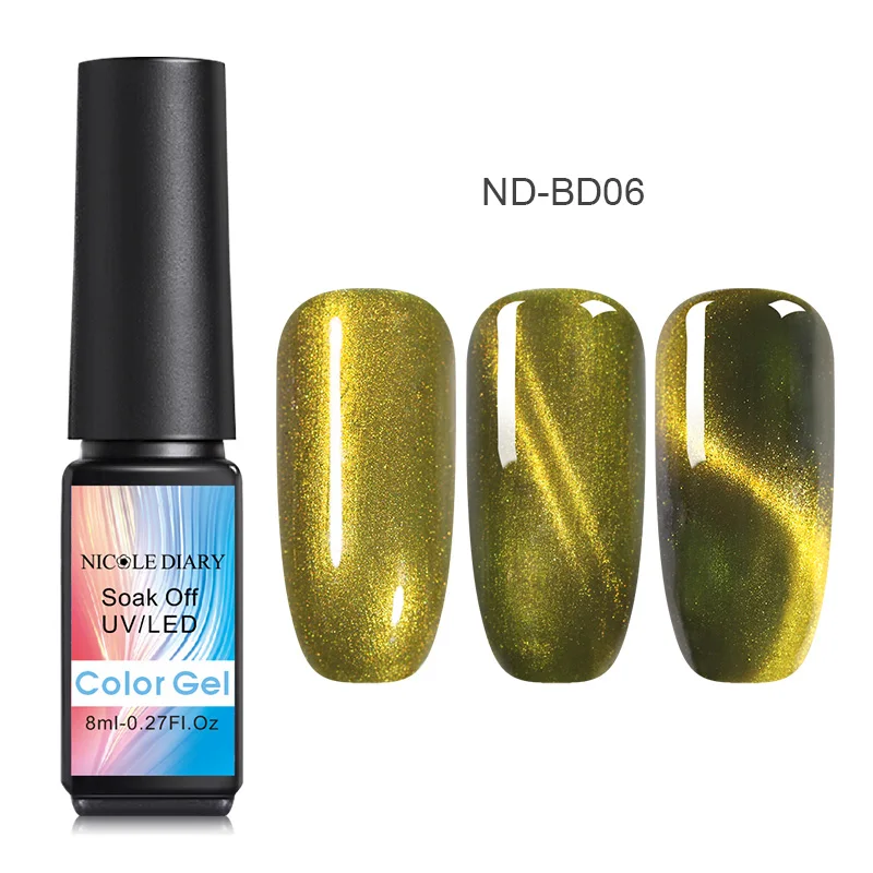 ND-BD06 NICOLE DIARY 8 мл голографический кошачий глаз гель Магнитный УФ-гель для ногтей лак магнит УФ светодиодный гель-лампа маникюрный лак Искусство DIY - Цвет: ND-BD06