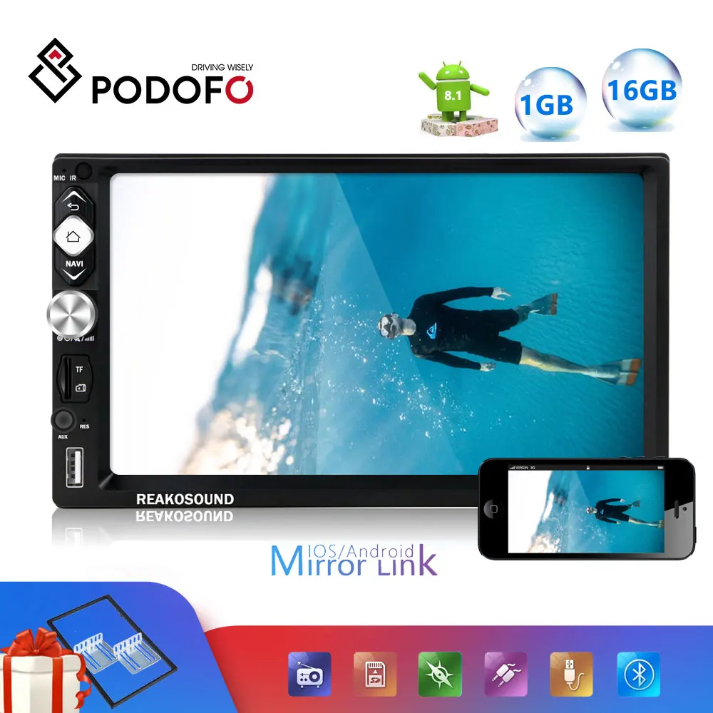 Podofo Andriod 2Din Автомагнитола " HD плеер MP5 сенсорный экран Bluetooth мультимедийный плеер авторадио MirrorLink автомобильный монитор резервного копирования