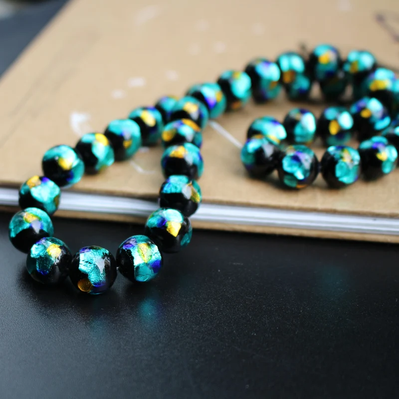 10 шт. 12 мм лэмпворк стеклянные Бусины Бирюзовая синяя фольга с синими оранжевыми