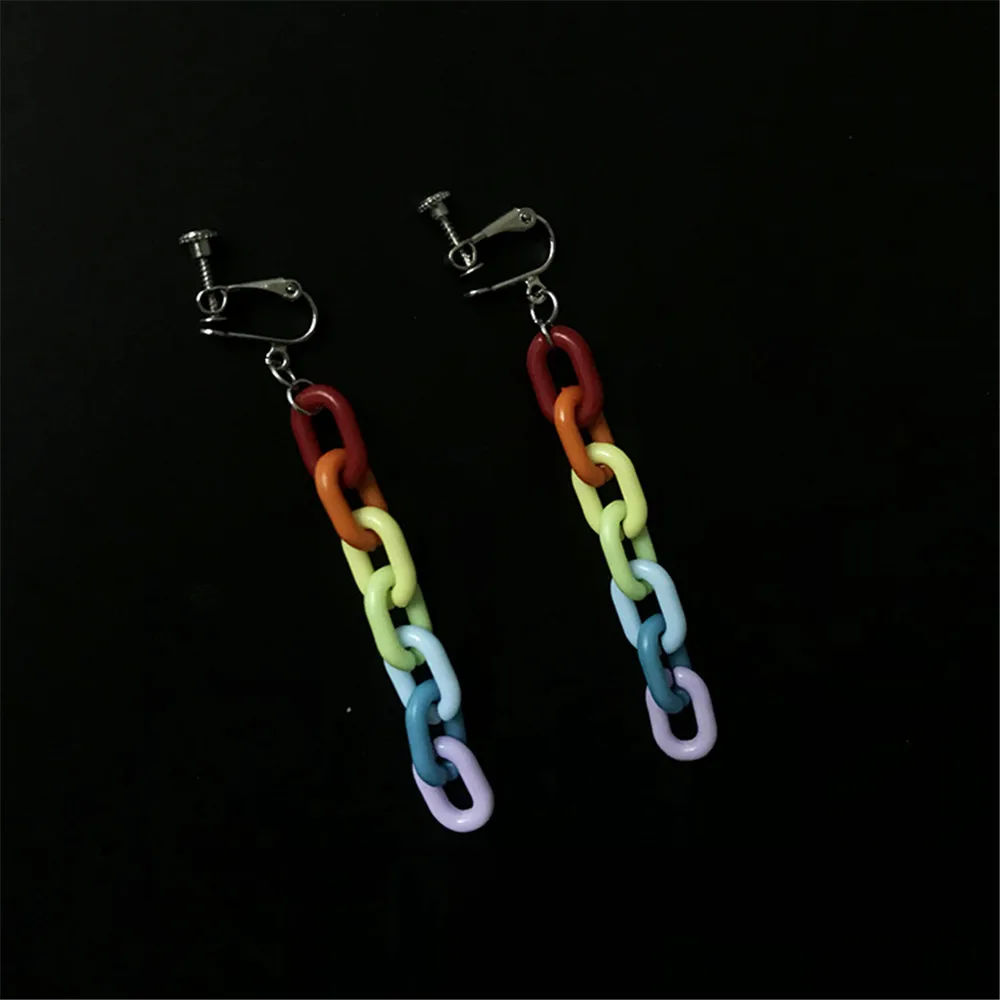 

Candy Color Acrylic Long Chain Statement Earrings Colorful Rainbow Geometric Cool Earrings for Woman Party Jewelry