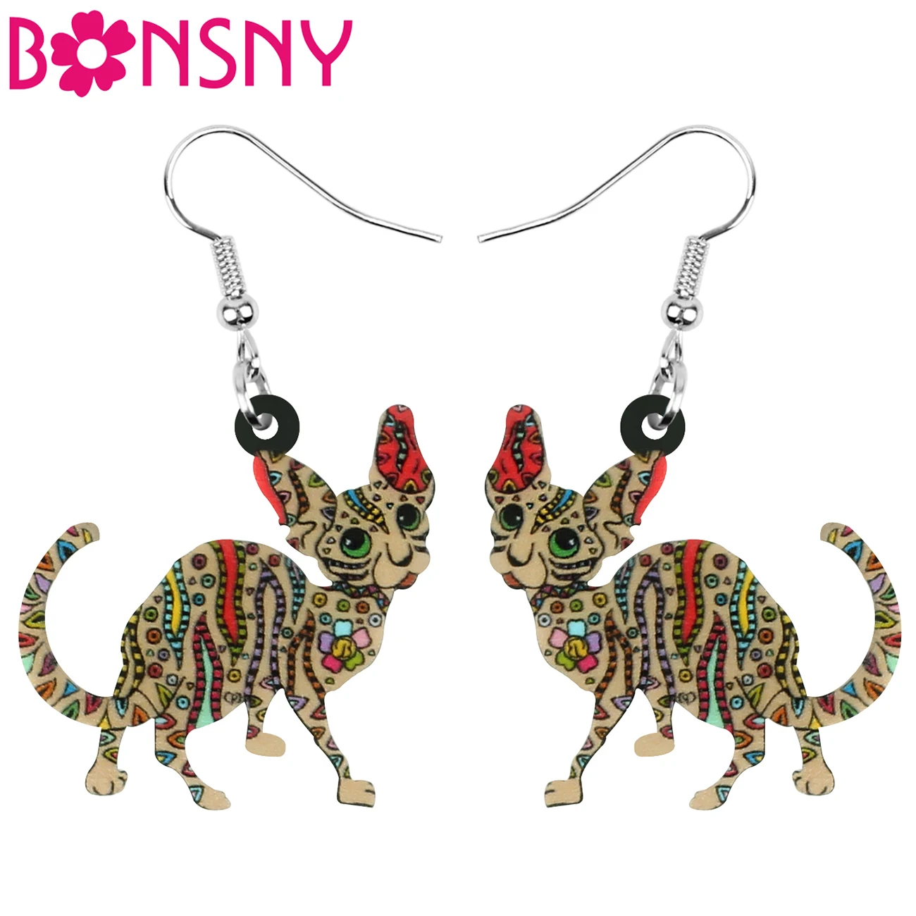 

Bonsny Acrylic Canadian Hairless Cat Earrings Big Cute Animal Dangle Drop Jewelry For Women Girls Kids Fashion Gift Decoration