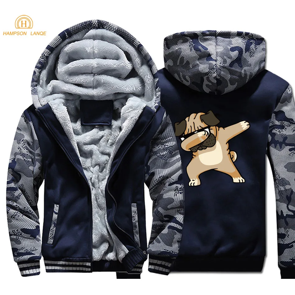 Мужская толстовка с капюшоном изображением мопса из мультфильма Осень-зима 2020
