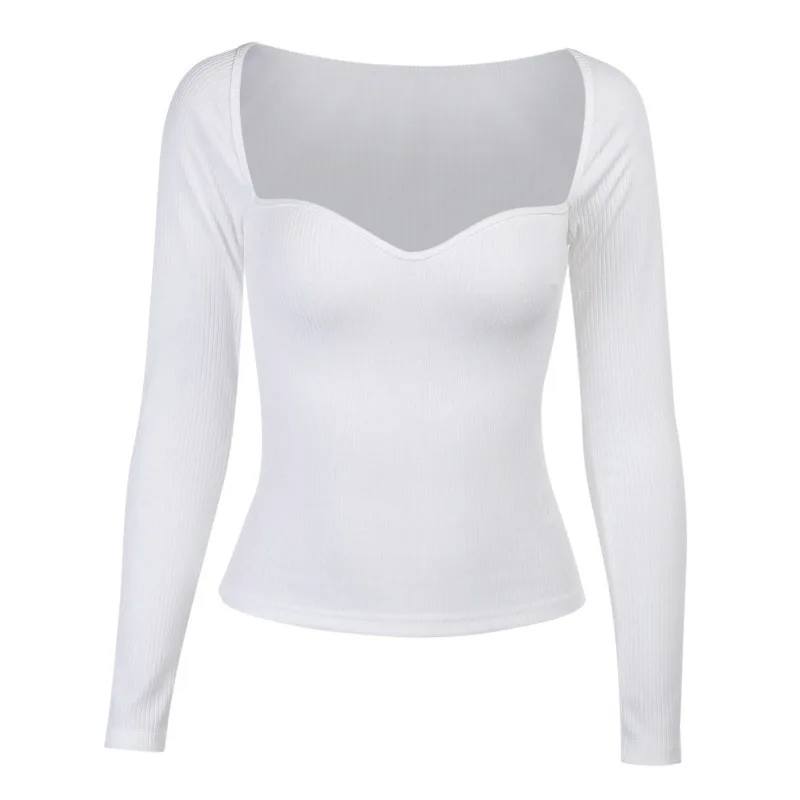 

Women's Solid Color Long-Sleeved Crop Tops Autumn V-Neck Slim-Fit Pullovers Sexy Fashion T-shirts For Party Nightclubs Wear