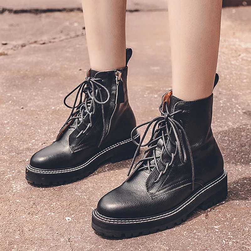 Lucyever/кожаные ботинки высокого качества Женские в байкерском стиле ретро Цвет