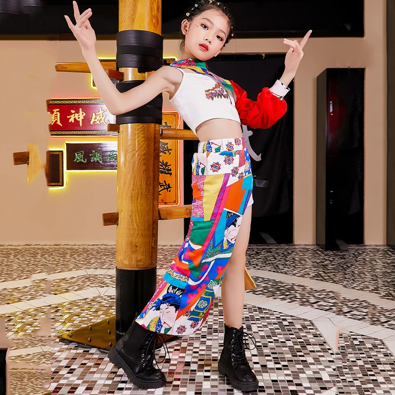 

2020 New Children Jazz Hiphop Dance Costume Girls Stage Wear Cheerleader Performance Outfit Colorful Fashion Jazz Dance Suit