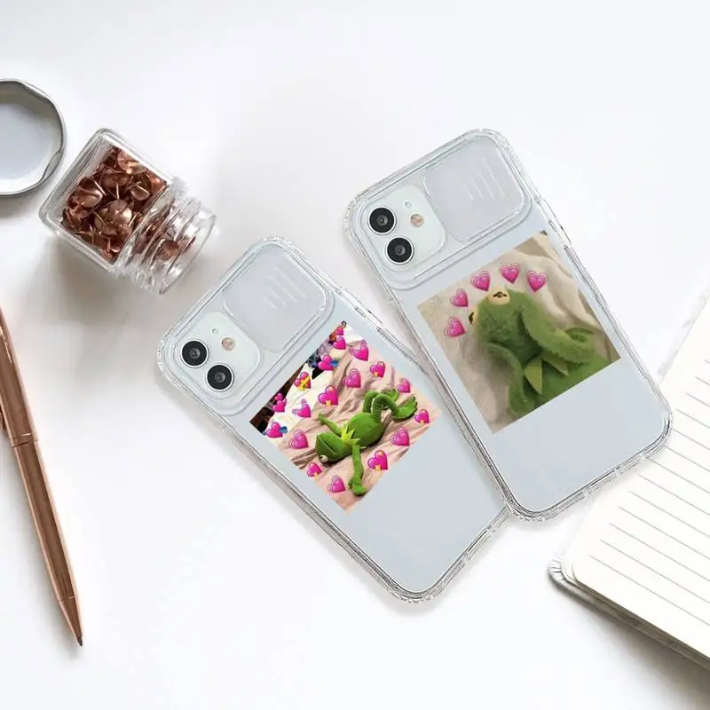 

cute Kermit the Frog funny Phone Case transparent For iPhone 7 8 11 12 X XS XR MINI Pro Max Plus Slide Camera Lens Protect