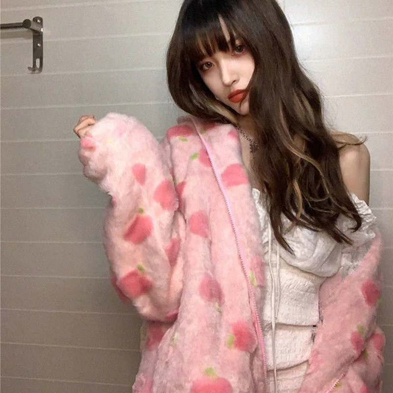 

Sweatshirts Pink Kawaii t Sweatshirt Winter Clothes Kpop Korean Fashion Zip Up Harajuku Hoodie Women Cute Long Sleeve Jacke